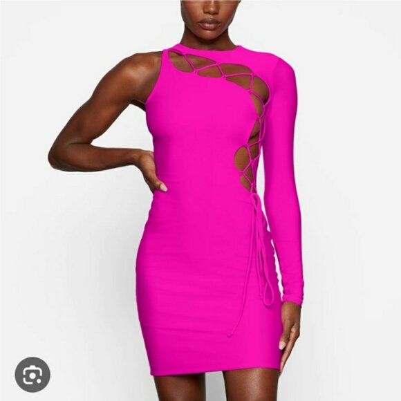 SKIMS Dresses & Skirts - SKIMS Fuschia Lace Up Mini Dress sz. XS